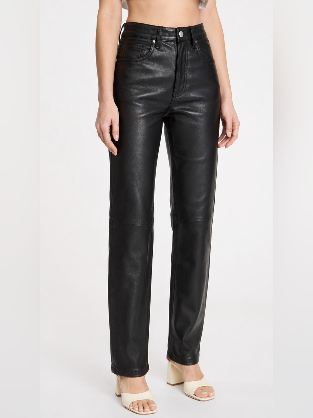 90s Vintage Black Leather Straight Leg Pants Moto Minimalist Biker Size 2